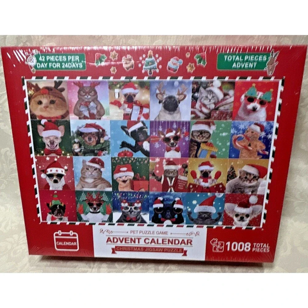 Christmas Pet Jigsaw Puzzle Advent Calendar 1008 Pieces Dogs Cats New Sealed